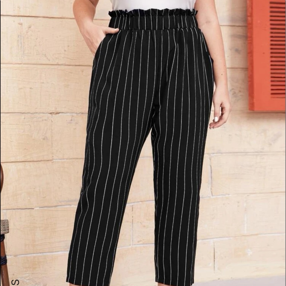 Plus Stripe Paperbag Waist Pants